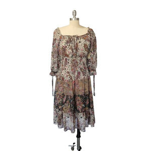 Fig and Flower Floral Midi Dress Size M NWT Boho Paisley Print Peasant Prairie